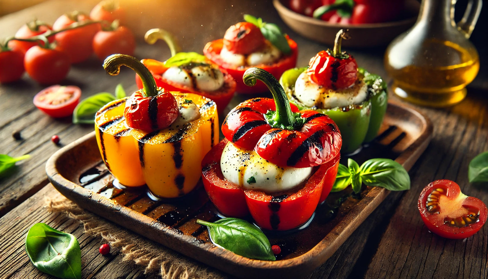 Grilled Caprese Stuffed Peppers with Mozzarella and Tomatoes