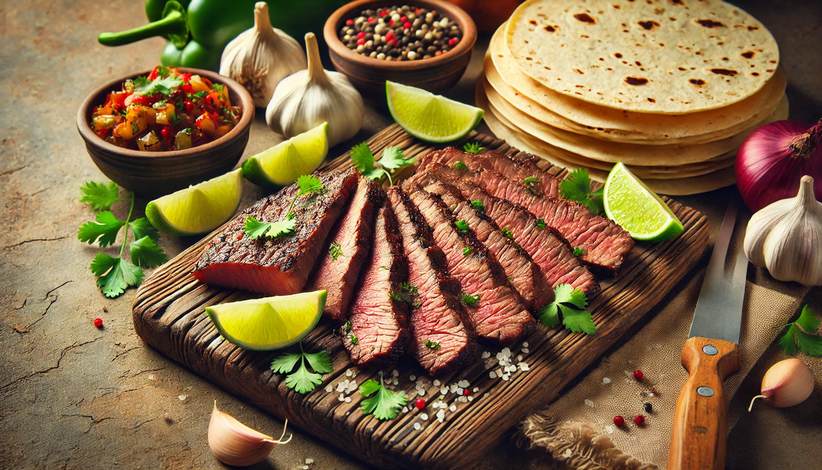 Grilled Carne Asada with Lime and Tortillas