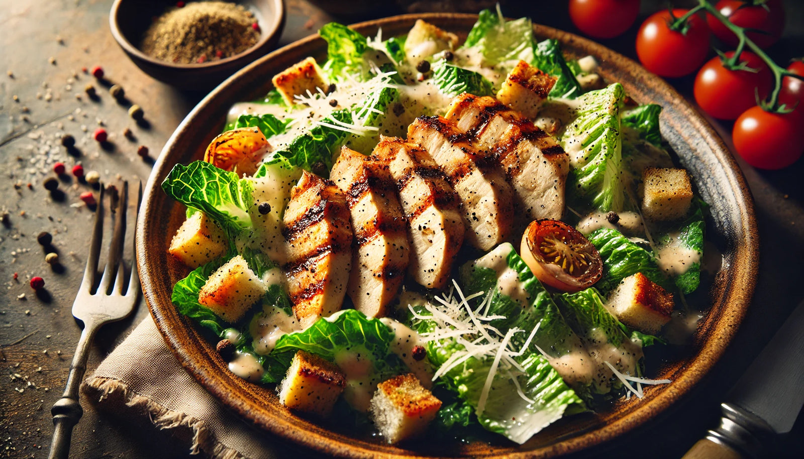 Grilled Chicken Caesar Salad with Romaine and Parmesan