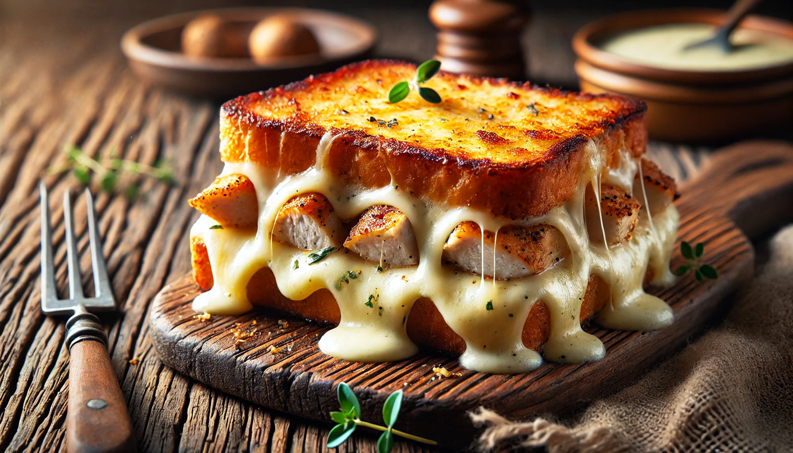 Grilled Croque Monsieur Poulet with Béchamel and Cheese