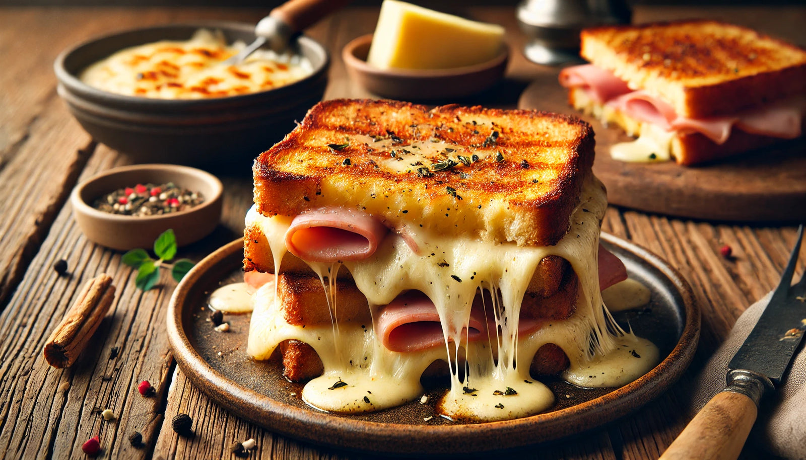 Grilled Croque Monsieur with Raclette Cheese and Béchamel