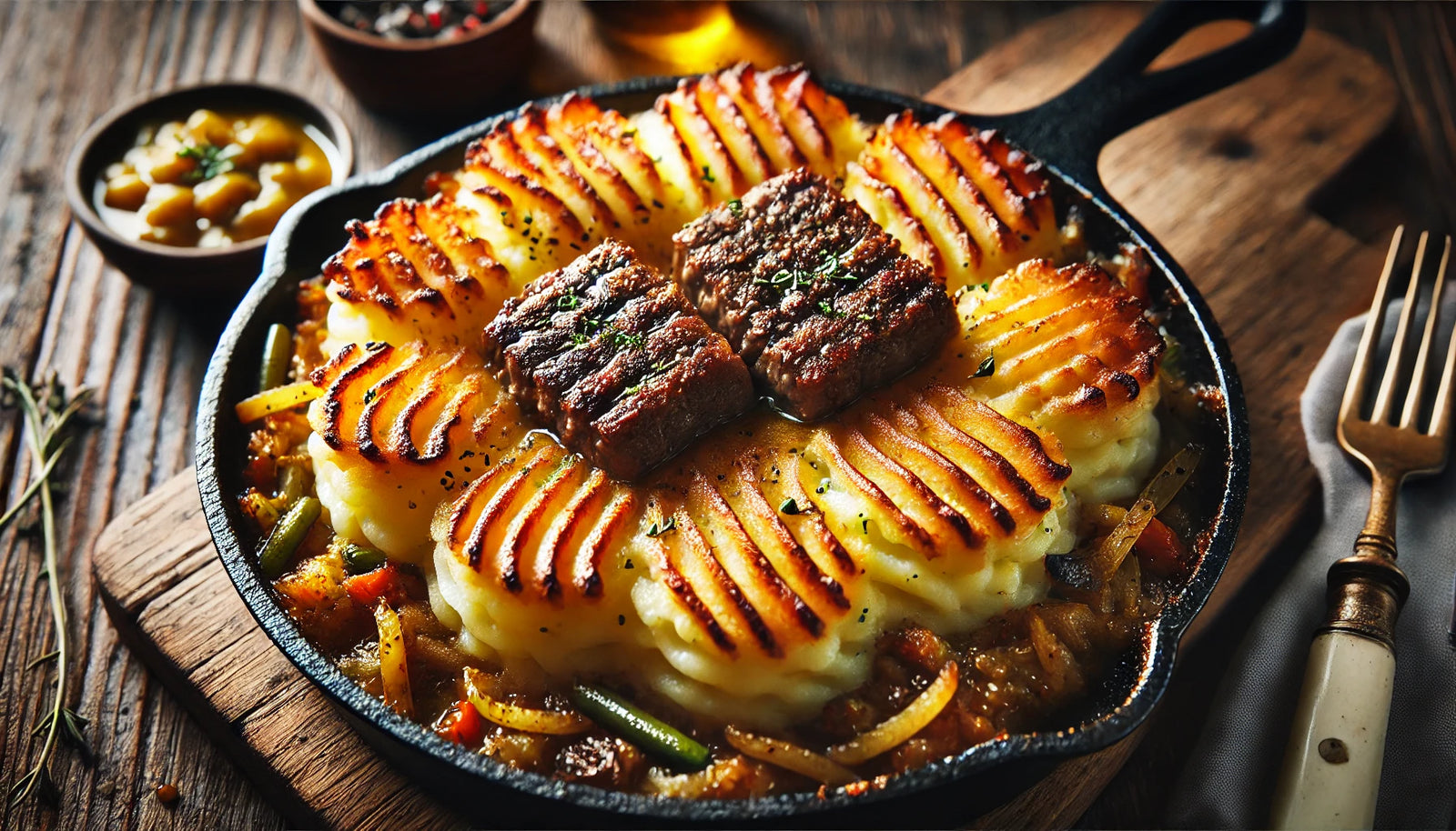 Grilled Hachis Parmentier with Beef and Mashed Potatoes