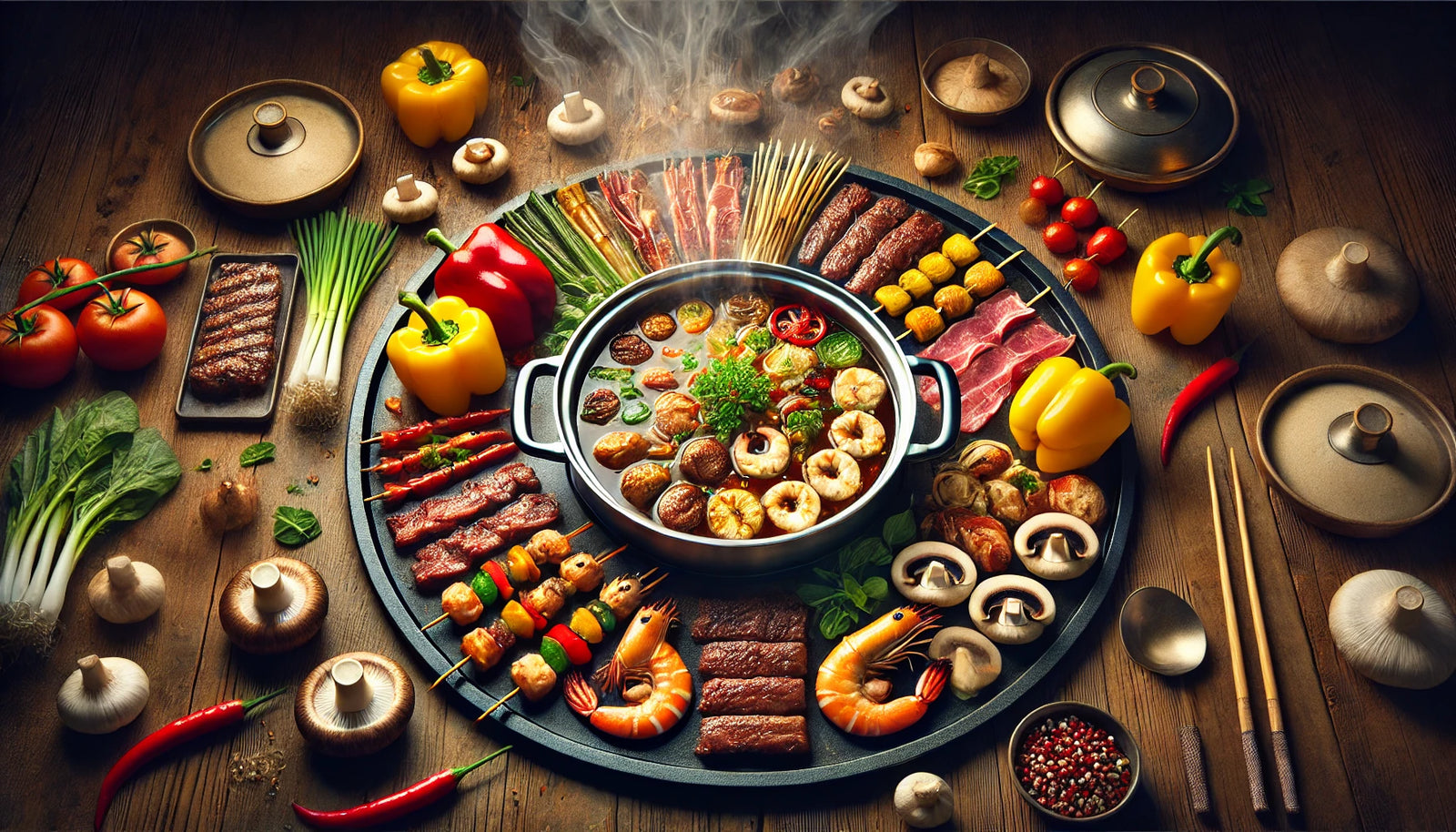 Smoky Grilled Hot Pot with Proteins and Vegetables