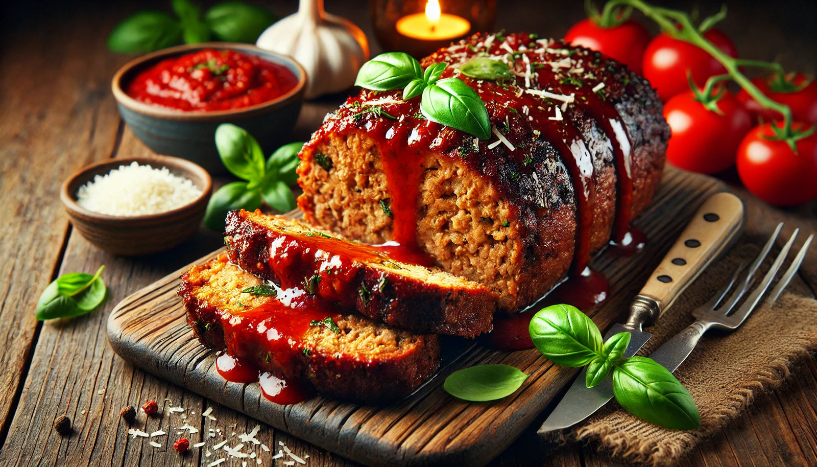 Grilled Italian-Style Meatloaf with Marinara and Fresh Basil