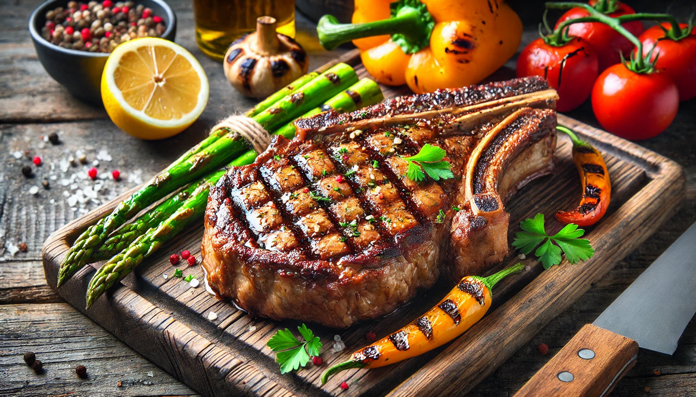 perfectly grilled ribeye steaks with a golden sear,