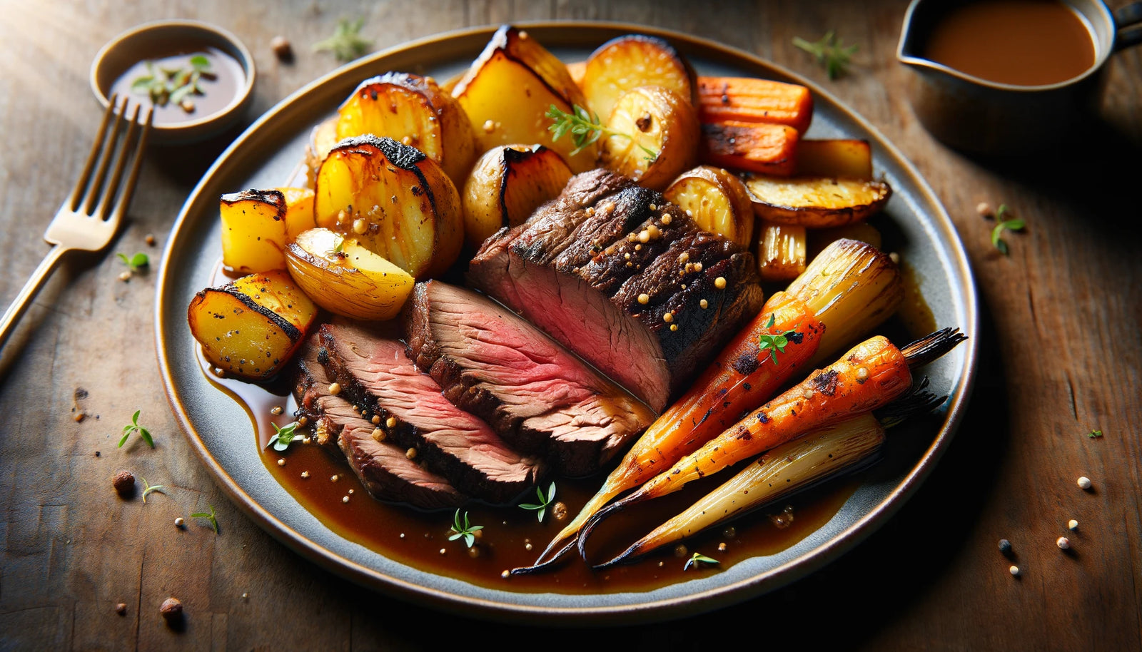 grilled-roast-dinner-beef-vegetables-gravy