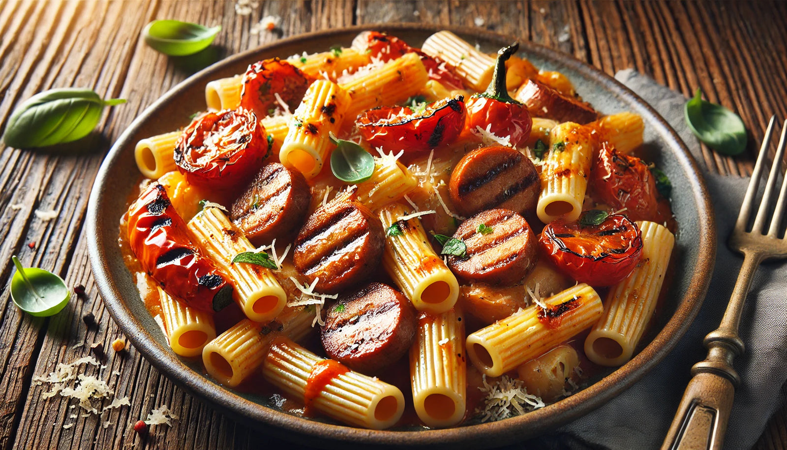 Grilled Sausage Riggies with Creamy Tomato Sauce and Rigatoni