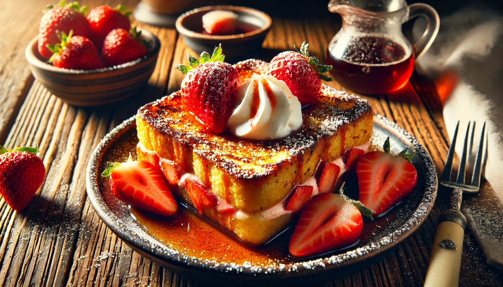 Grilled Strawberry Cheesecake French Toast with Syrup