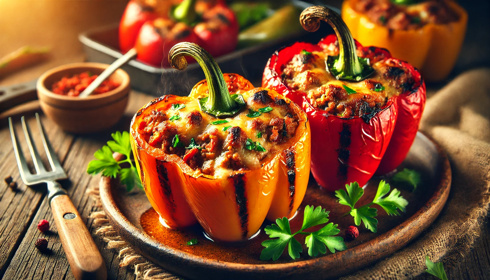 Grilled Stuffed Peppers with Beef, Rice, and Cheese