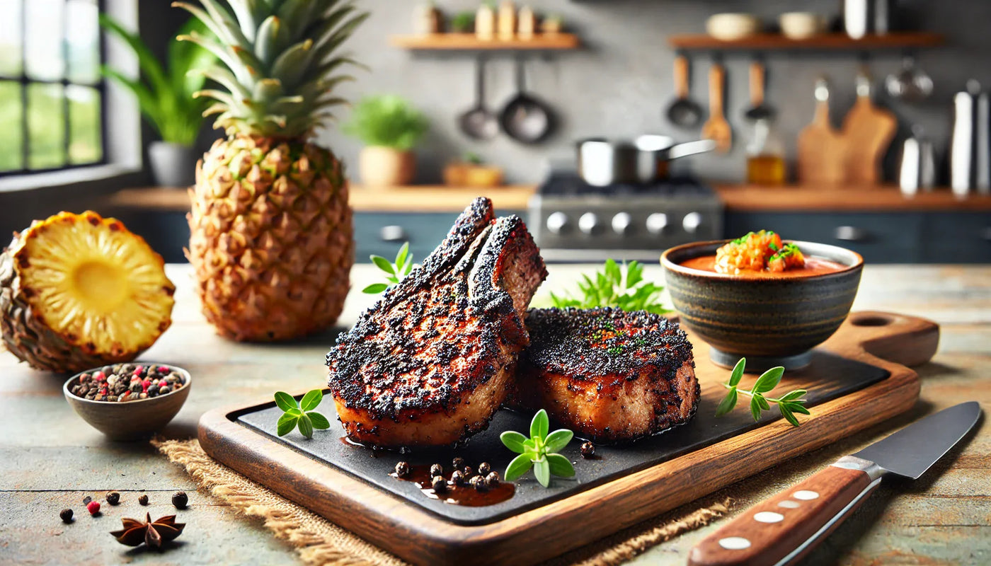 Hawaiian Kona Coffee Rubbed Pork Chops on the Grill