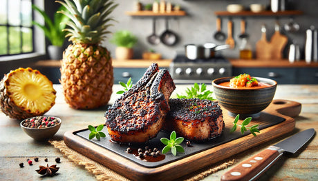 Hawaiian Kona Coffee Rubbed Pork Chops on the Grill