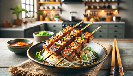 Hawaiian Saimin Grilled Pork Belly Skewers