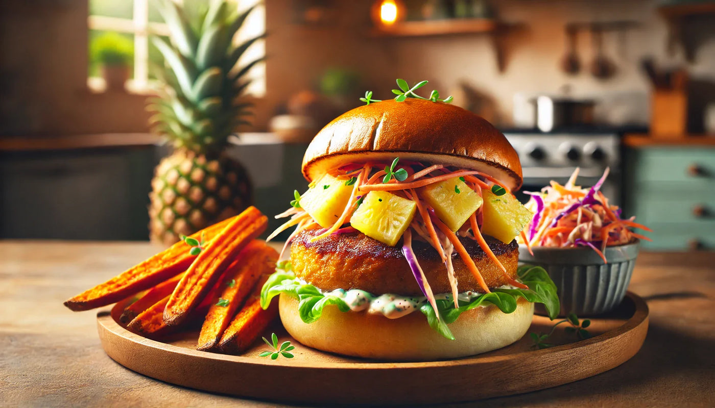 Hawaiian Taro Burgers with Tropical Slaw