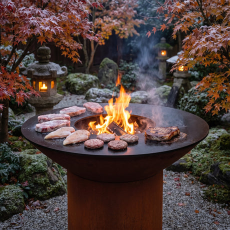 Arteflame wood-fired flat-top grill with round Corten steel base: How to Grill Frozen Meat in a Pinch