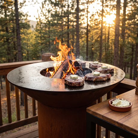 Arteflame wood-fired flat-top grill with round Corten steel base: How to Grill With Butter and Compound Butters