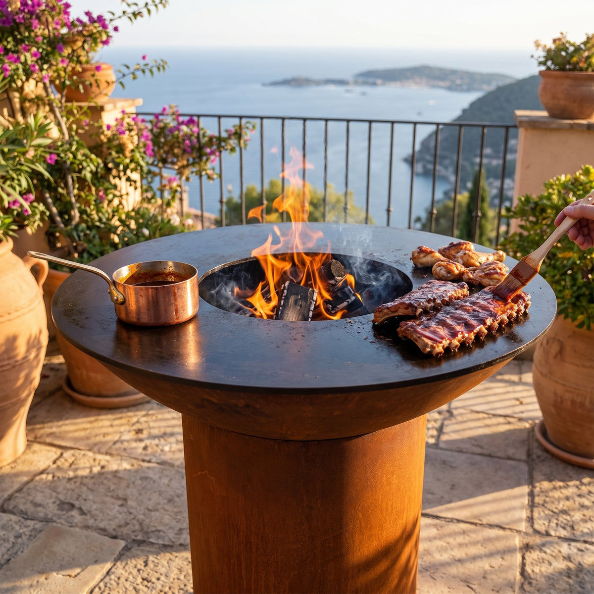 Arteflame wood-fired flat-top grill with round Corten steel base: How to Make BBQ Sauce From Scratch for Grilling