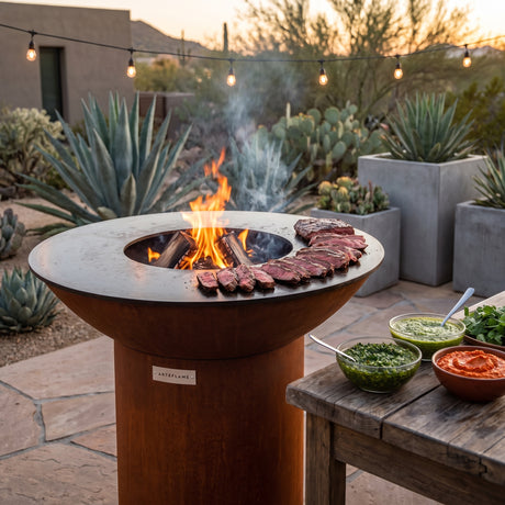 Arteflame wood-fired flat-top grill with round Corten steel base: How to Make Chimichurri & Other Grill Sauces