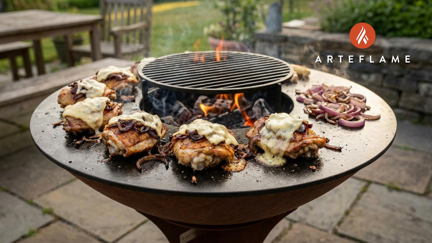 Savory Norwegian BBQ Chicken Thighs with Beer-Caramelized Onions & Jarlsberg