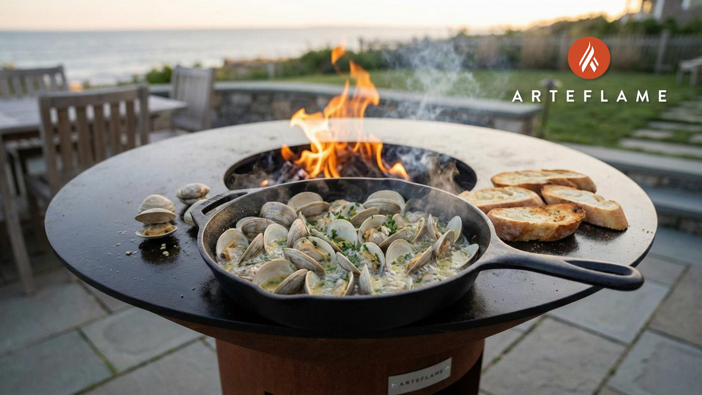 Grilled Rhode Island Littlenecks in White Wine Garlic Sauce