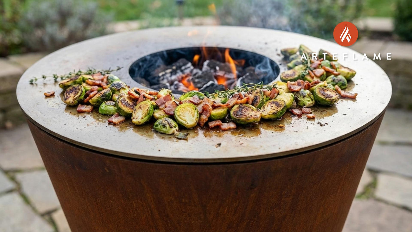 Smoky Danish Roasted Brussels Sprouts with Bacon on the Arteflame Grill
