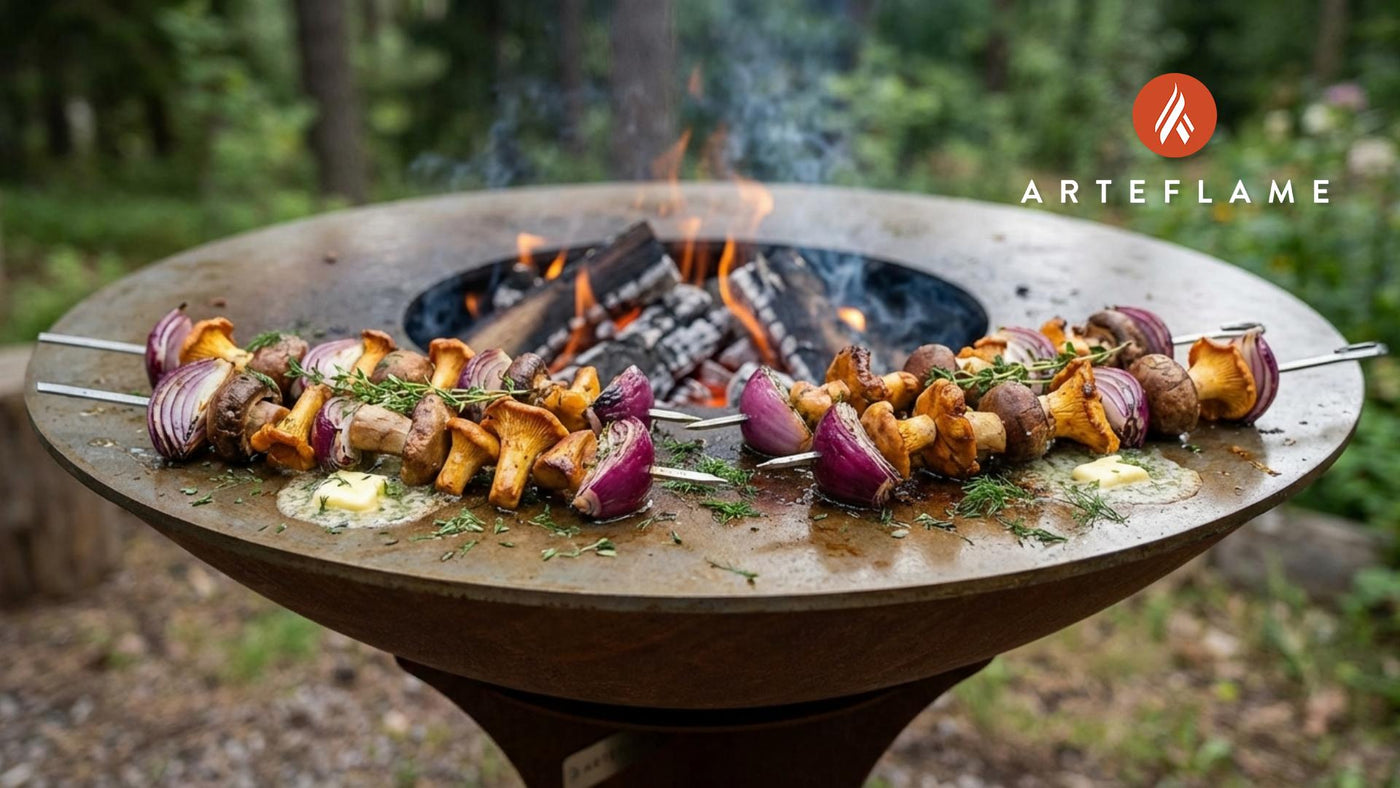 Grilled Finnish Wild Mushroom & Onion Skewers on the Arteflame