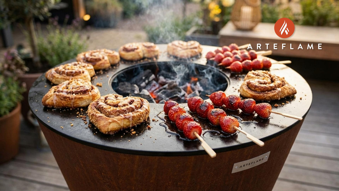 Grilled Cinnamon Roll Hearts with Strawberry Skewers and Pork Panko Crunch