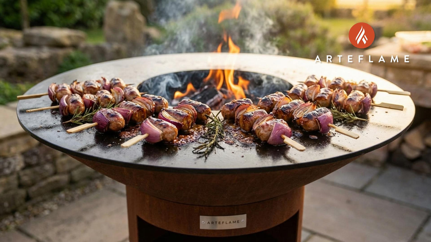 Grilled Welsh Sausage & Red Onion Skewers with Honey-Mustard Glaze