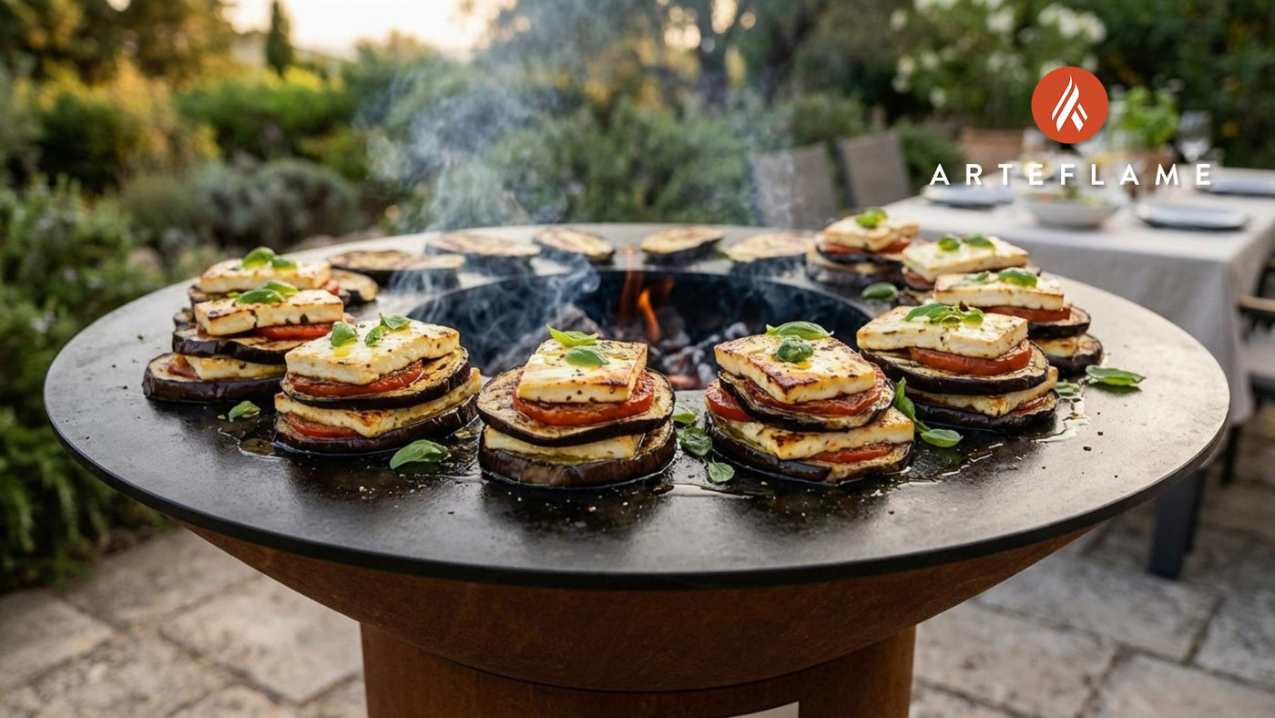 Smoky Albanian Grilled Eggplant and Tomato Stack with Feta