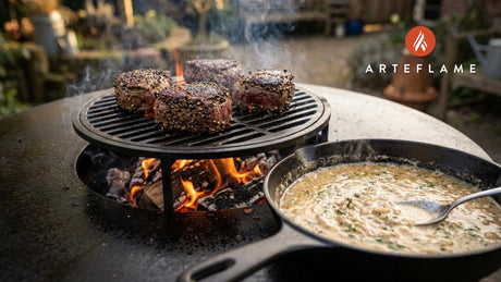 Grilled Peppercorn Crusted Beef Medallions with Creamy Sauce