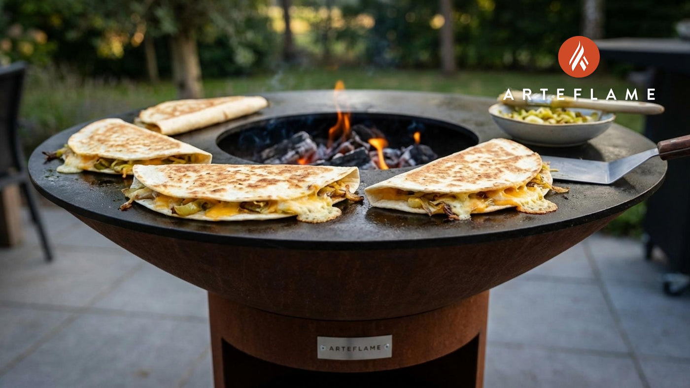Smoky Grilled Welsh Cheddar and Leek Quesadillas on the Arteflame