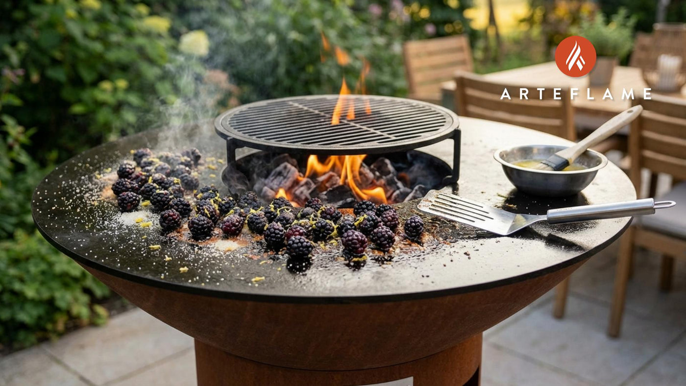 Grilled Washington Blackberries with Rich Vanilla Cream