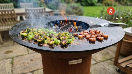 Smoky Charred Brussels Sprouts with Bacon on the Arteflame Grill