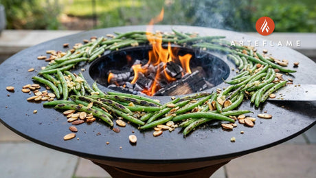 Smoky Charred Green Beans with Toasted Almonds on the Arteflame
