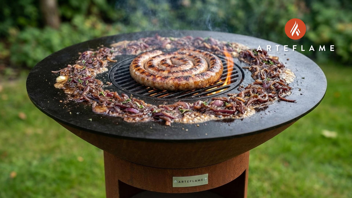 British Grilled Cumberland Sausages with Sticky Red Onion Relish