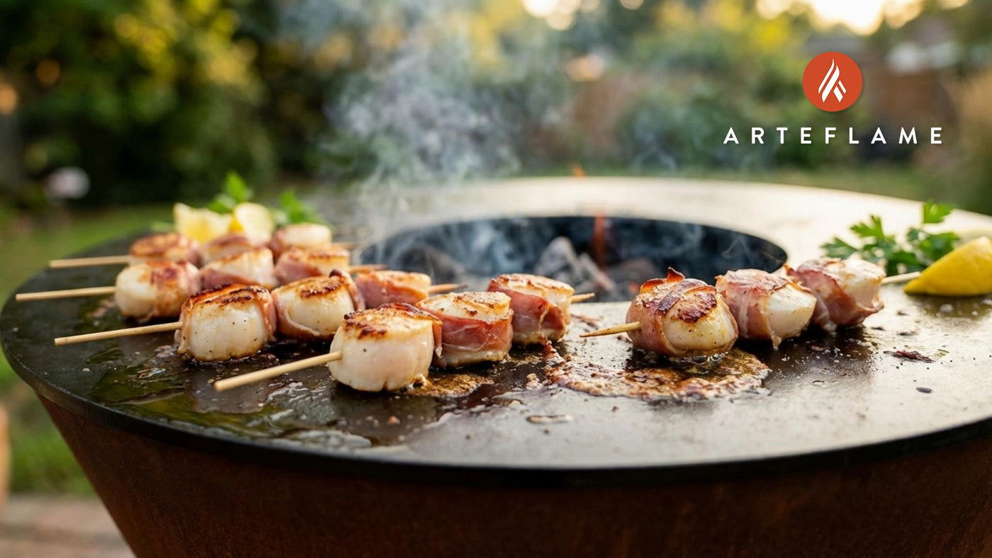 Perfectly Seared Grilled Alaska Scallop Skewers with Prosciutto