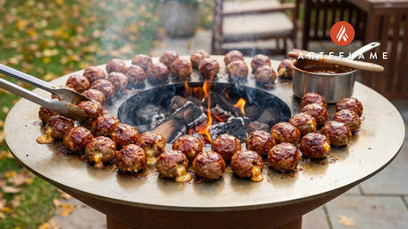 Wisconsin BBQ Cheese Stuffed Meatballs on the Arteflame Grill