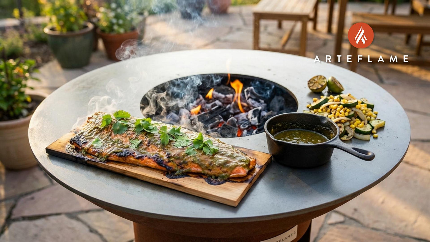 Smoky New Mexico Cedar Plank Salmon with Roasted Green Chile