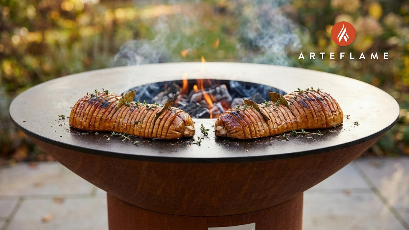 Grilled Hasselback Butternut Squash with Bay Leaves