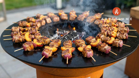 South Carolina Grilled Pork and Peach Skewers with Tangy Gold Sauce