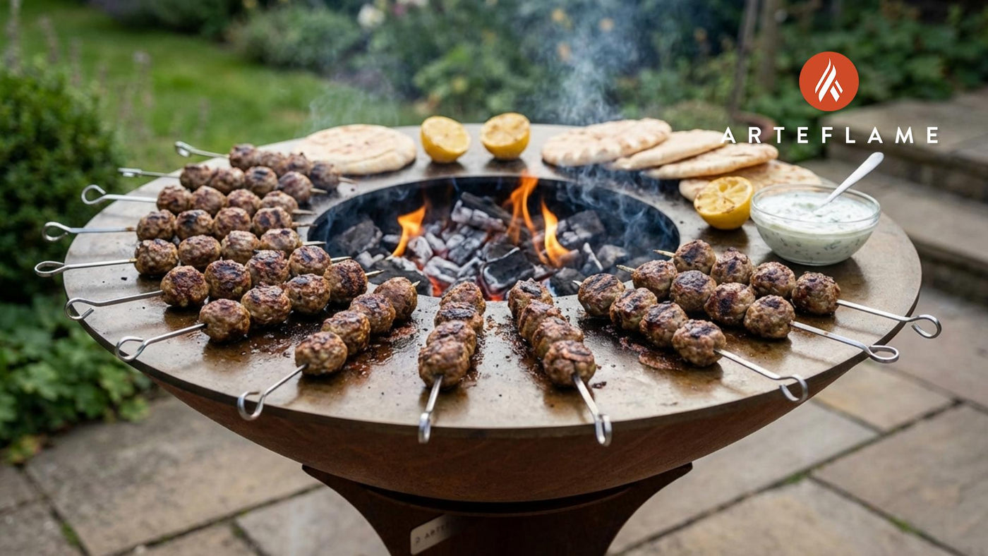Grilled Greek Meatball Skewers with Homemade Tzatziki