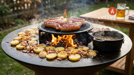Authentic German Grilled Bockwurst with Warm Potato Salad