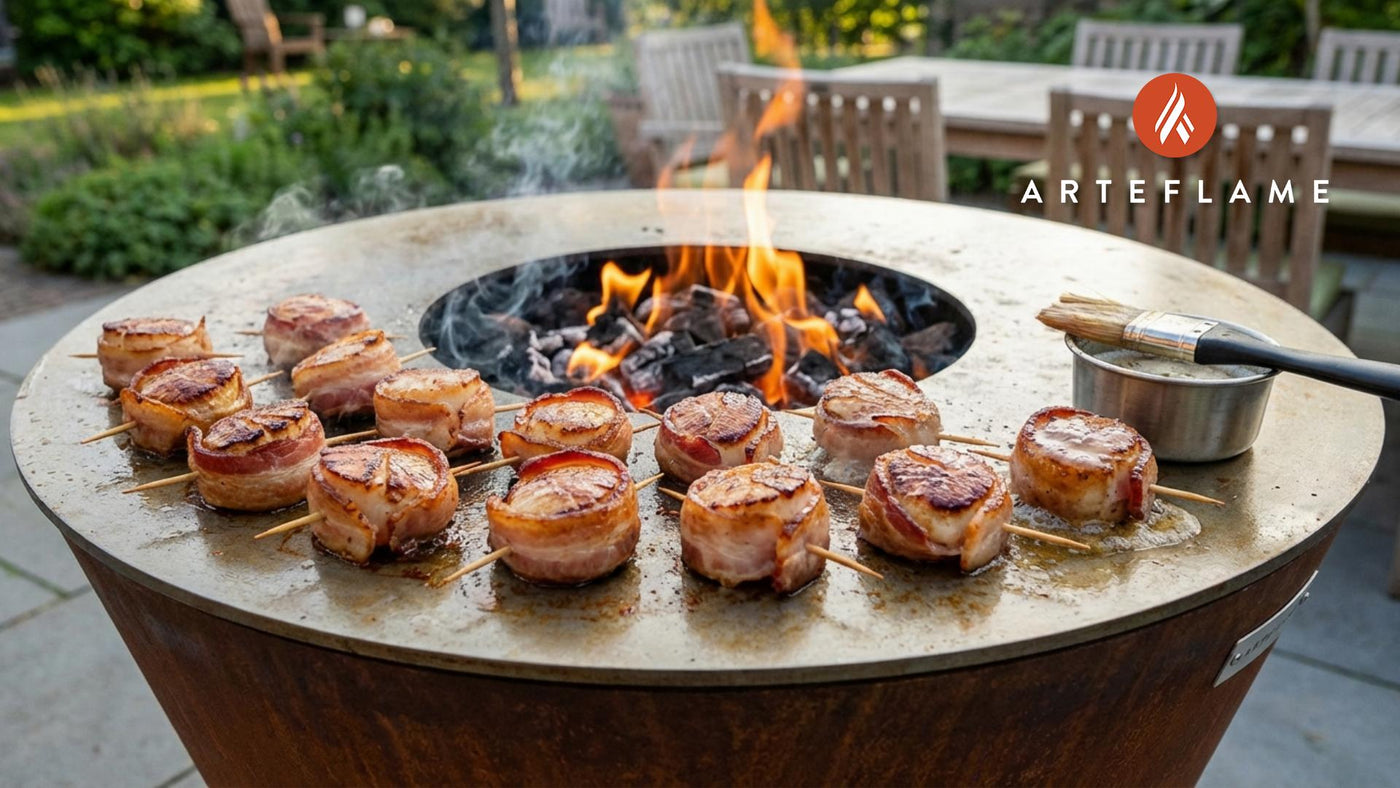 Grilled Vermont Applewood Bacon Wrapped Scallops with Maple Glaze