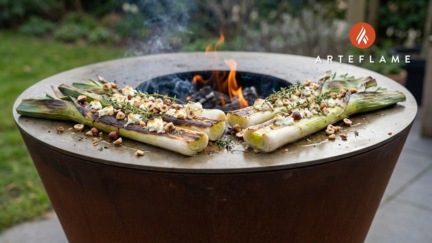 Smoky Danish Charred Leeks with Goat Cheese & Hazelnuts on the Arteflame