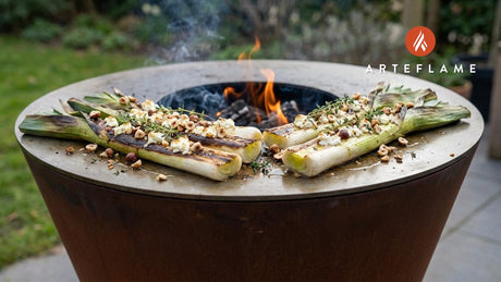 Smoky Danish Charred Leeks with Goat Cheese & Hazelnuts on the Arteflame