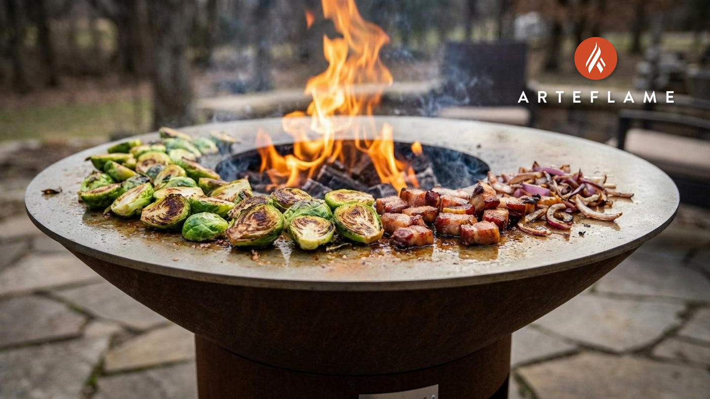 Crispy Nebraska Charred Brussels Sprouts with Bacon on the Arteflame