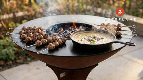Smoky Grilled Swedish Meatball Skewers with Rich Creamy Gravy