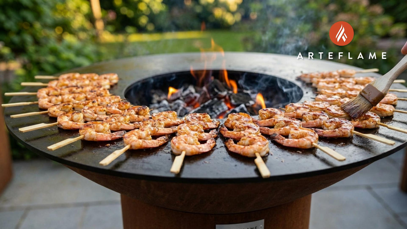 Vermont Maple BBQ Grilled Shrimp Skewers on the Arteflame