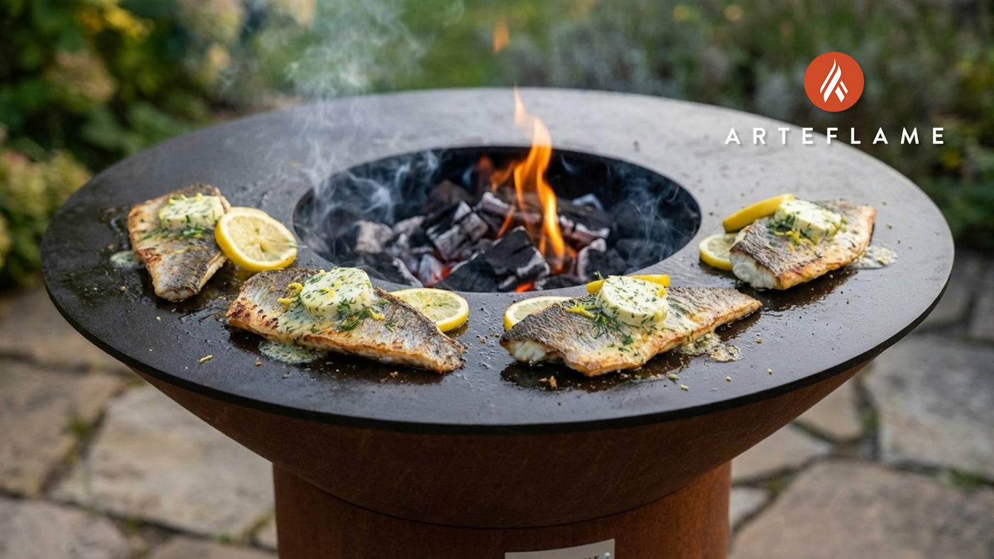Grilled Connecticut Sea Bass with Garlic Herb Butter on the Arteflame