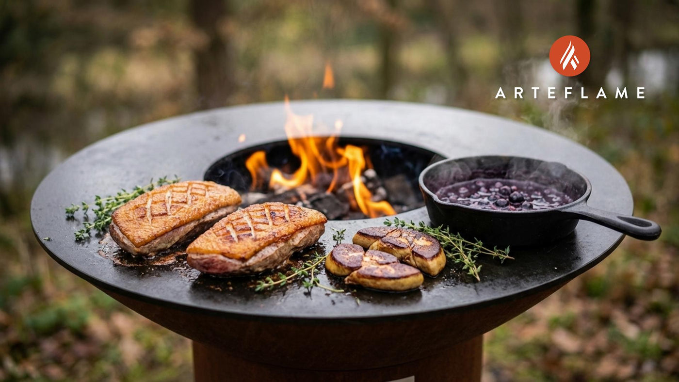 Moulard Duck Breast with Blueberry Sauce and Seared Foie Gras
