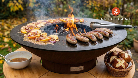 Grilled Vermont Apple Cider Bratwurst with Caramelized Onions & Apples